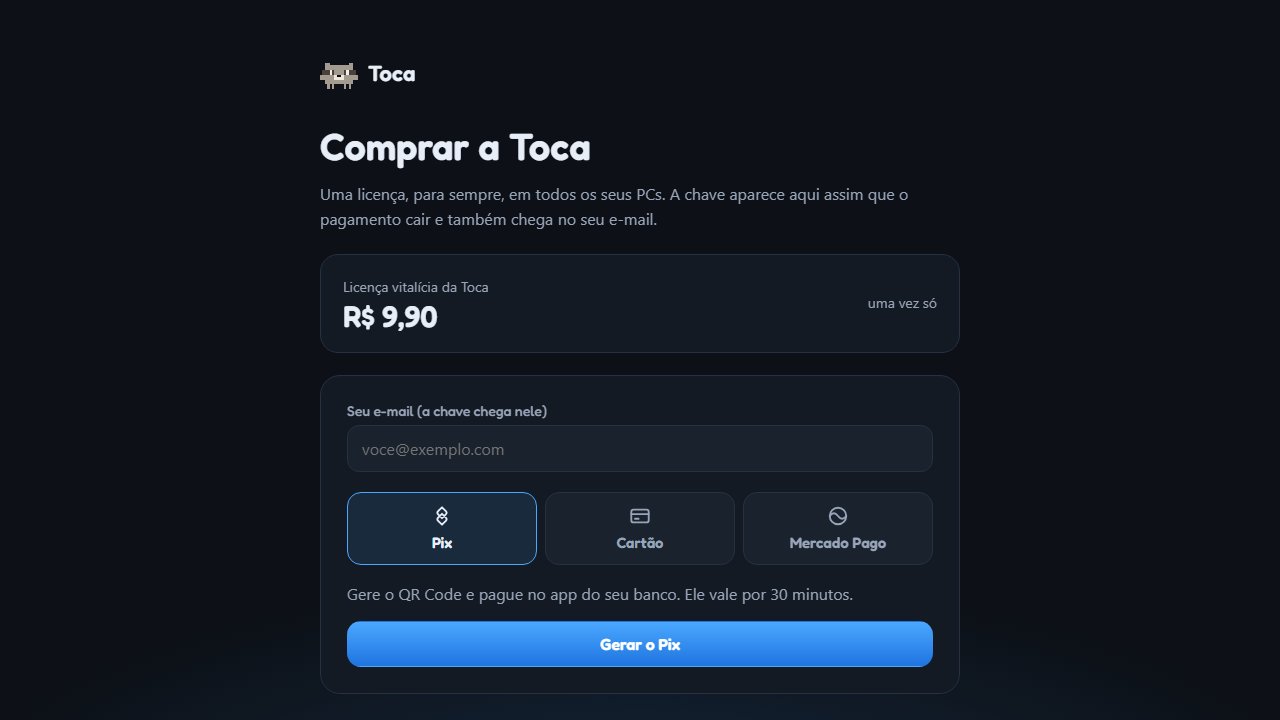 A página de compra da Toca, com Pix, cartão e Mercado Pago